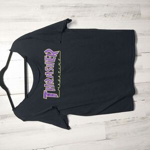 Thrasher Black T-Shirt with Purple and Yellow Logo